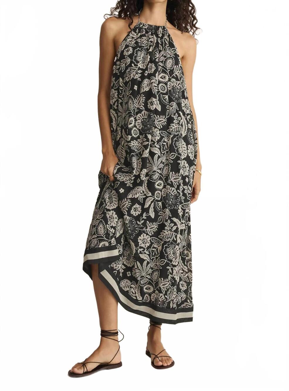 NEW Z SUPPLY viento luz floral halter midi dress in black